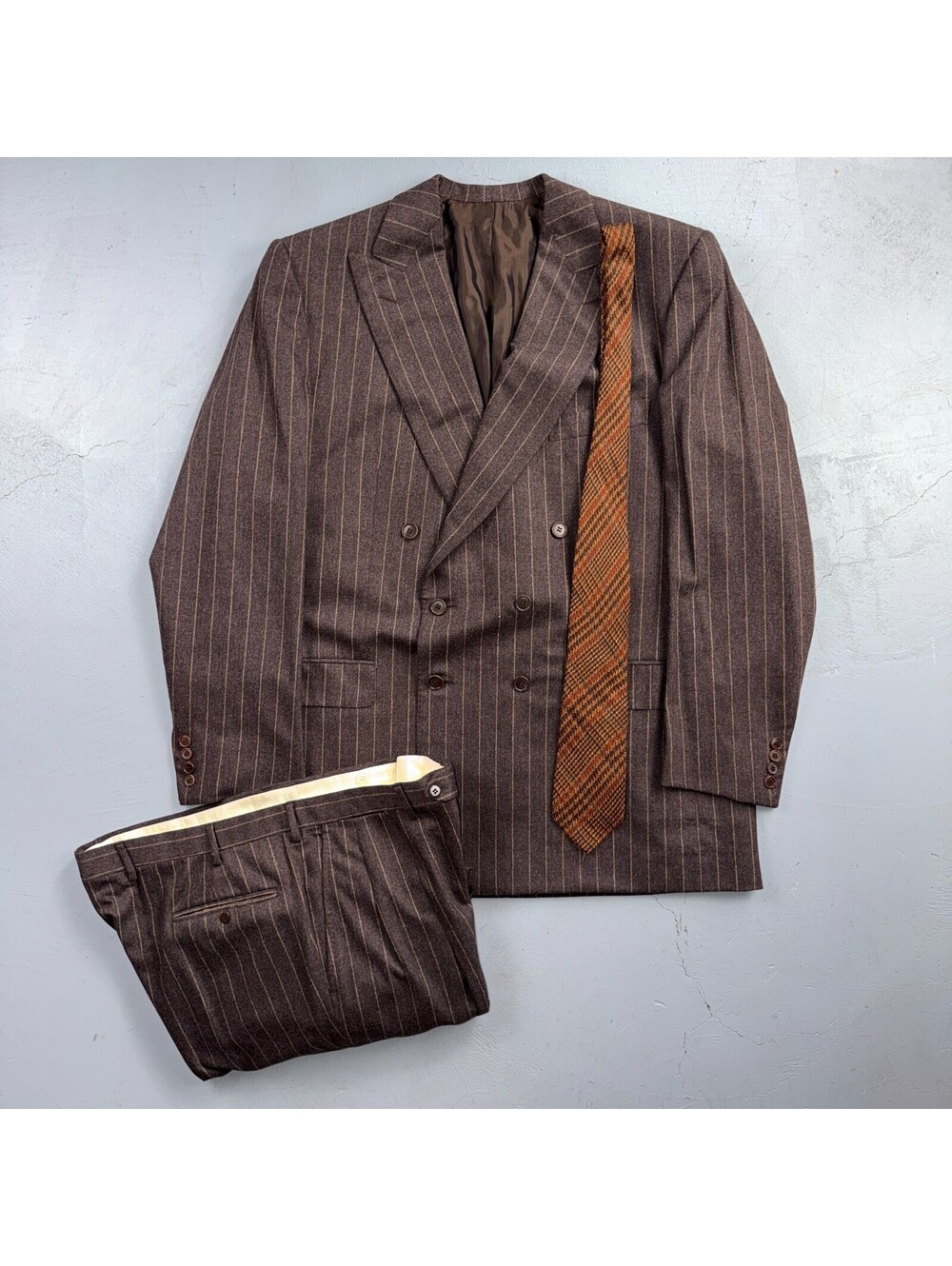 VTG Mens 2 PC Suit 56 Jacket Coat Pants Double Breasted Wool Italy 90s Luciano